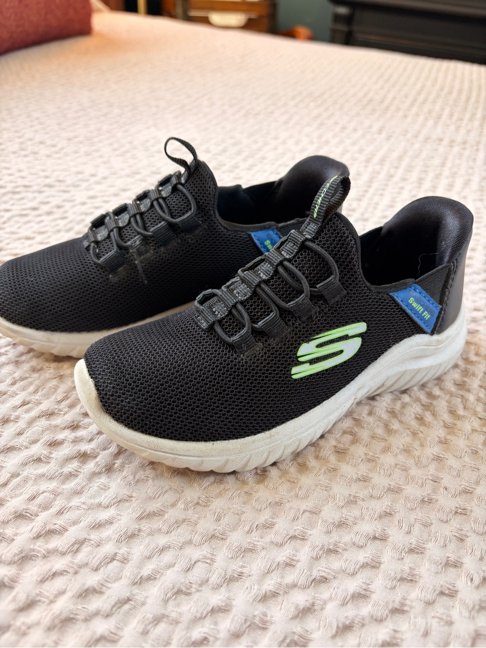 Skechers Kids Black Slip-On Sneakers with Lime Accent